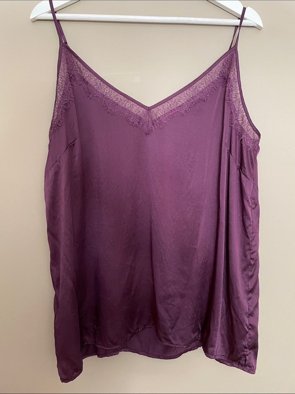 long tall sally 100% Silk Plum Lace-Trim Camisole